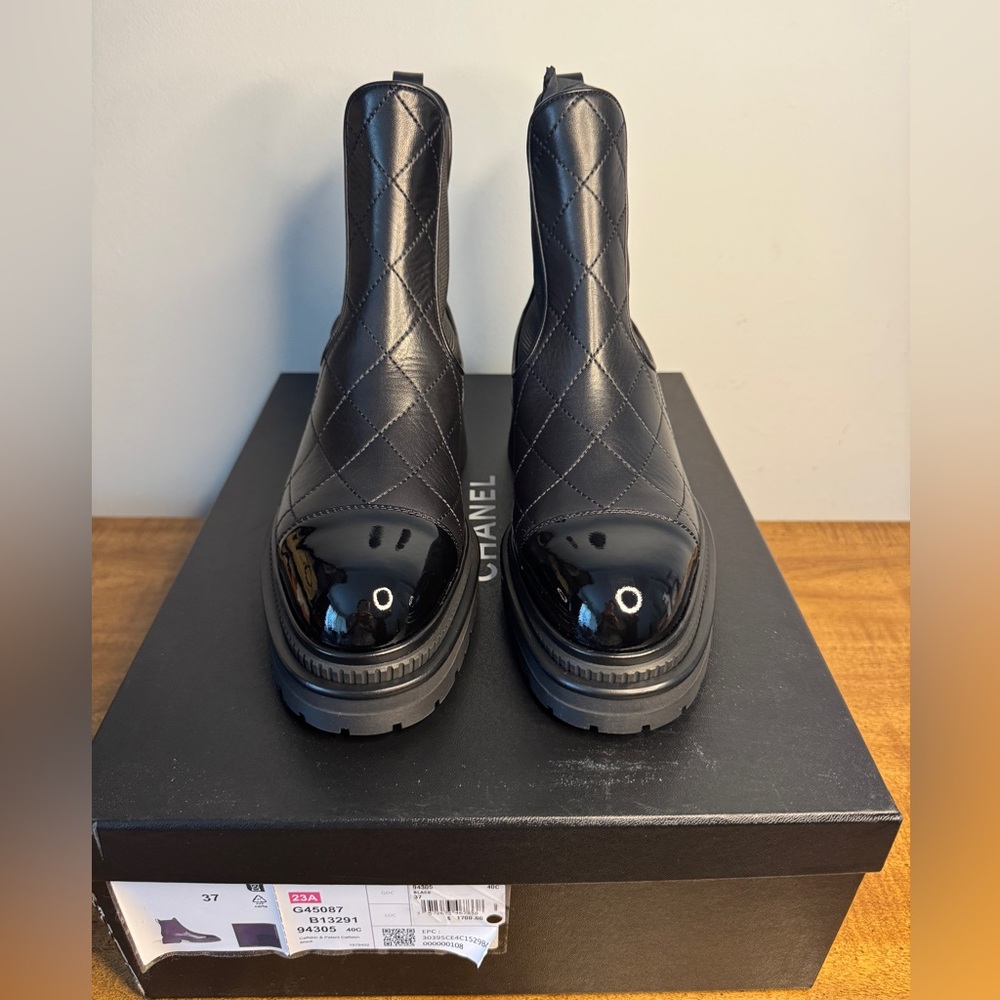Authentic CHANEL Black Chelsea Ankle Boots with Calfskin Leather